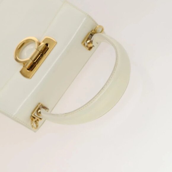 Salvatore Ferragamo Gancini Hand Bag Leather 2way White Gold Auth 134575 - Picture 8 of 16